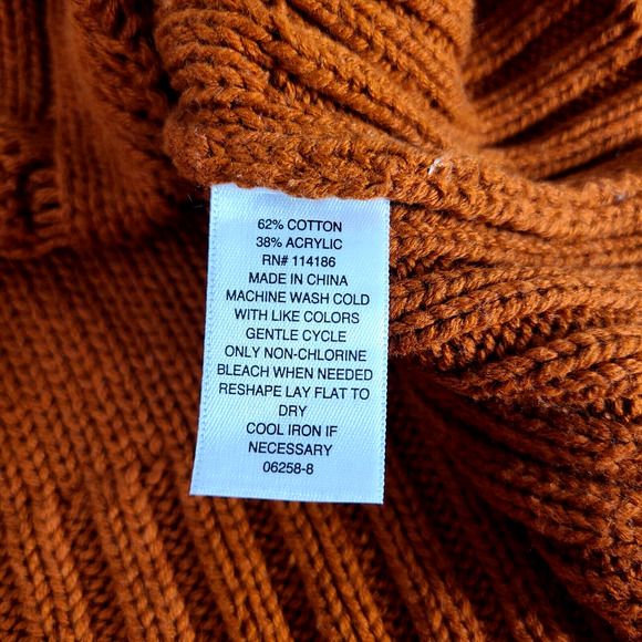 ANA Cable Knit Sweater Petite Small Bishop Sleeve Rust Orange Fringe Bohemian - Picture 9 of 13